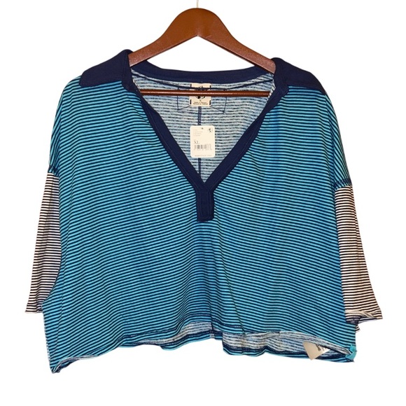 NWT Free People On A Boat Boxy Stripe Crop Polo - Size XL - Picture 5 of 10
